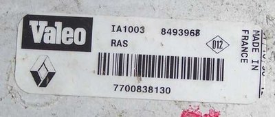 Typenschild Valeo LLK Renault